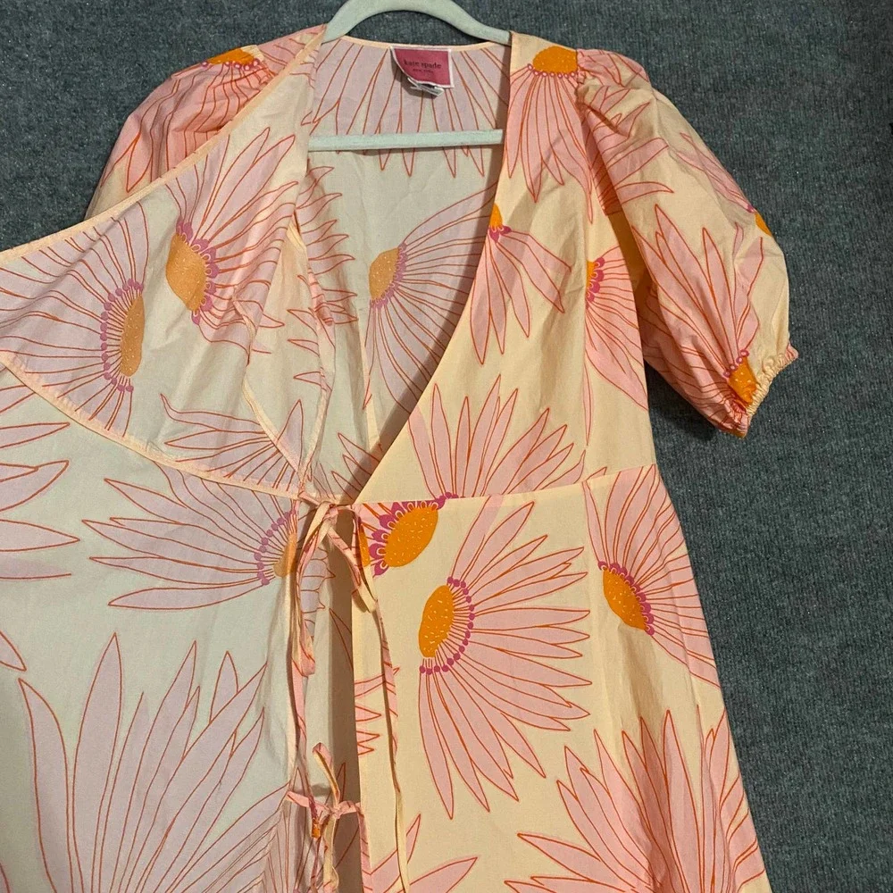 Kate Spade NY Midi Dress 0 XS Pink Falling Flower Wrap Short Sleeve Runway - Picture 8 of 15